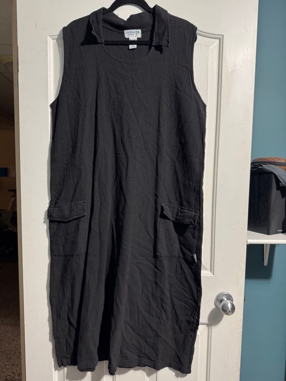 Caribbean Cotton Ezze Wear Dress – Black – Size XL Lagenlook Beach Resortwear